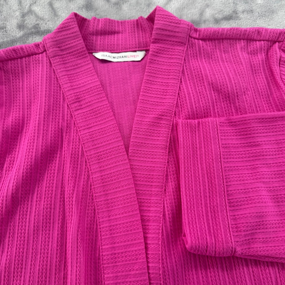 NWOT Isaac Mizrahi Live Pink Textured Knit Open Front Cardigan 3/4 Sleeve M - Picture 4 of 8